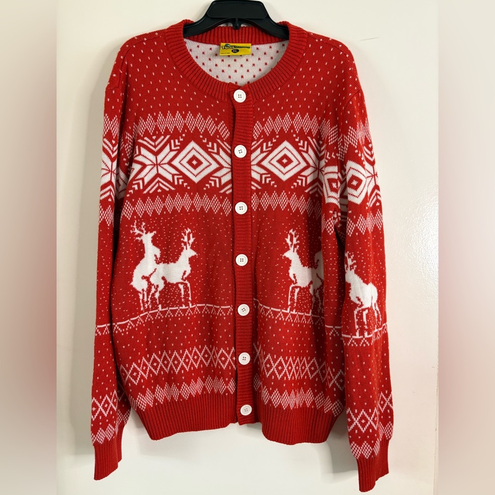Tipsy Elves Men’s Cardigan Sz XL Naughty Reindeer Ugly Christmas Novelty Sweater